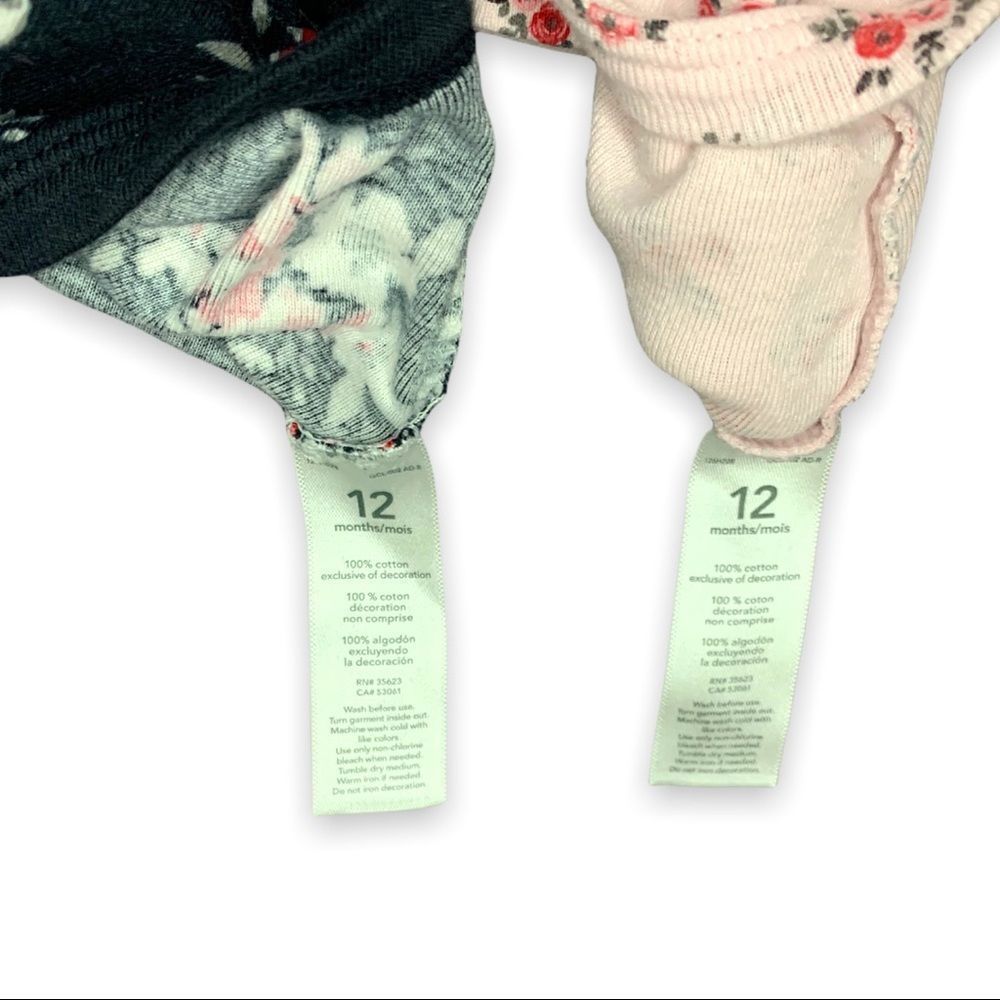 Carters 12 M Girls' Black & Pink Floral 2-Piece Long Sleeve Onesie Set Snap-Up - Picture 5 of 5